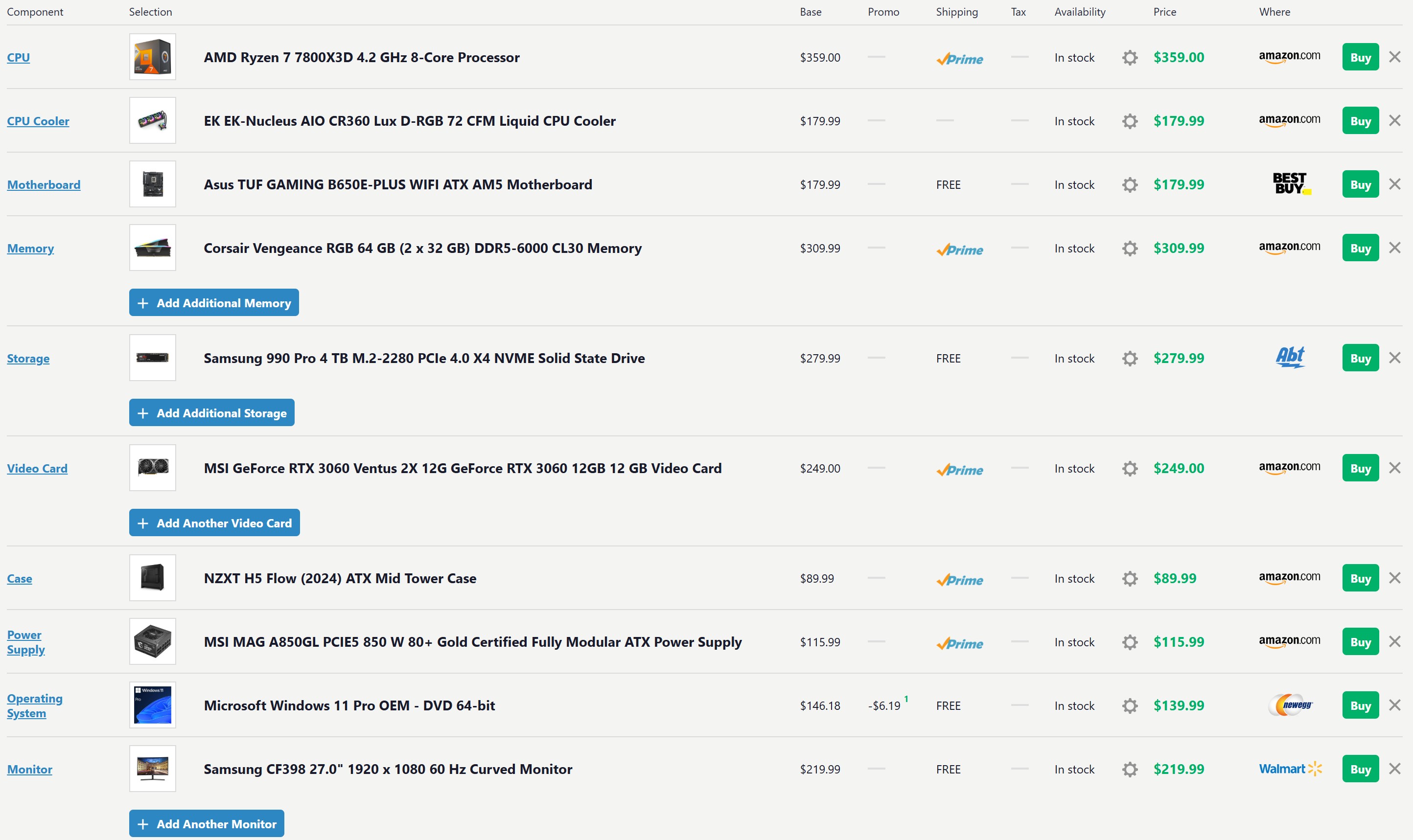 PC Part Picker website